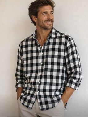 Frank and Eileen Luke Italian Cotton Shirt Long Sleeve Buffalo Check Size Medium